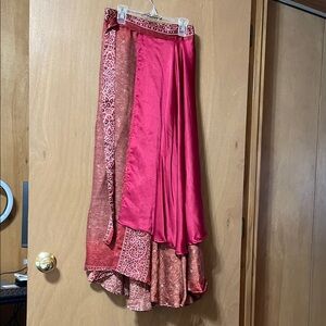 Women's Fuchsia Layered Circle Skirt with Patterned Panels